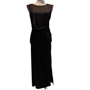 Halston Heritage size Small Black Twist Front Bateau Neck Gown maxi dress